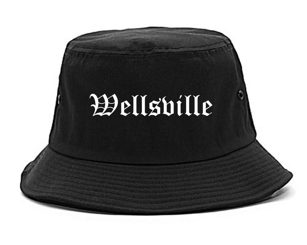 Wellsville New York NY Old English Mens Bucket Hat Black