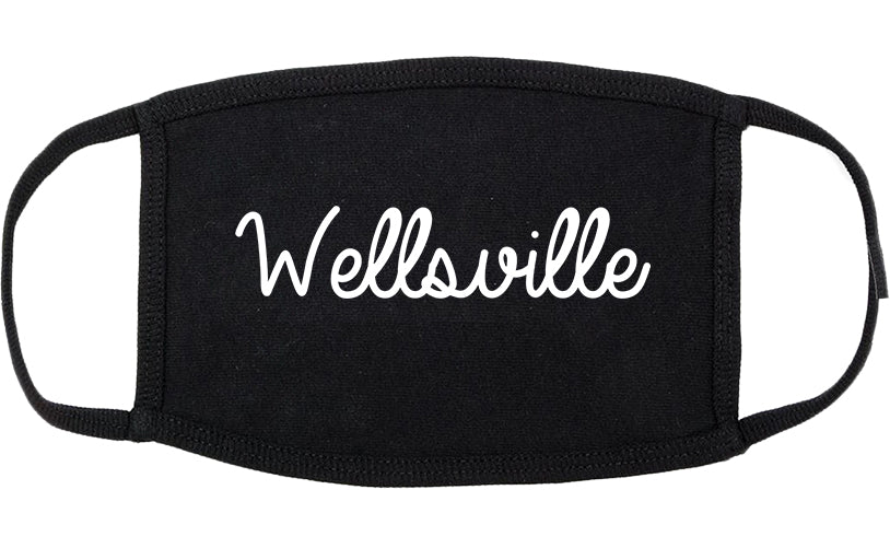 Wellsville New York NY Script Cotton Face Mask Black