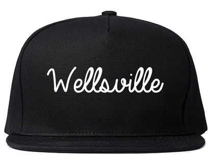 Wellsville New York NY Script Mens Snapback Hat Black