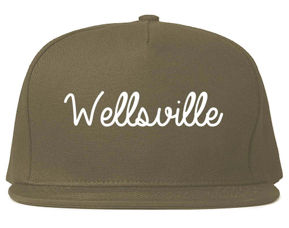 Wellsville New York NY Script Mens Snapback Hat Grey