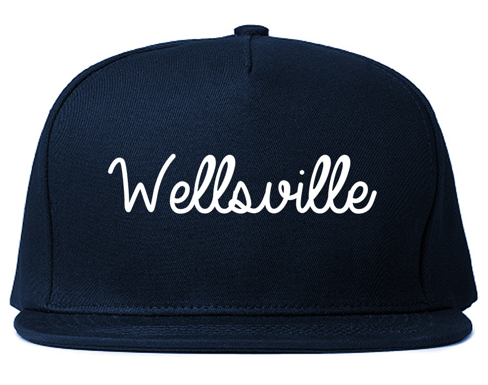 Wellsville New York NY Script Mens Snapback Hat Navy Blue