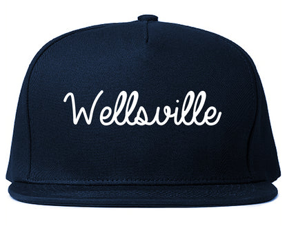 Wellsville New York NY Script Mens Snapback Hat Navy Blue