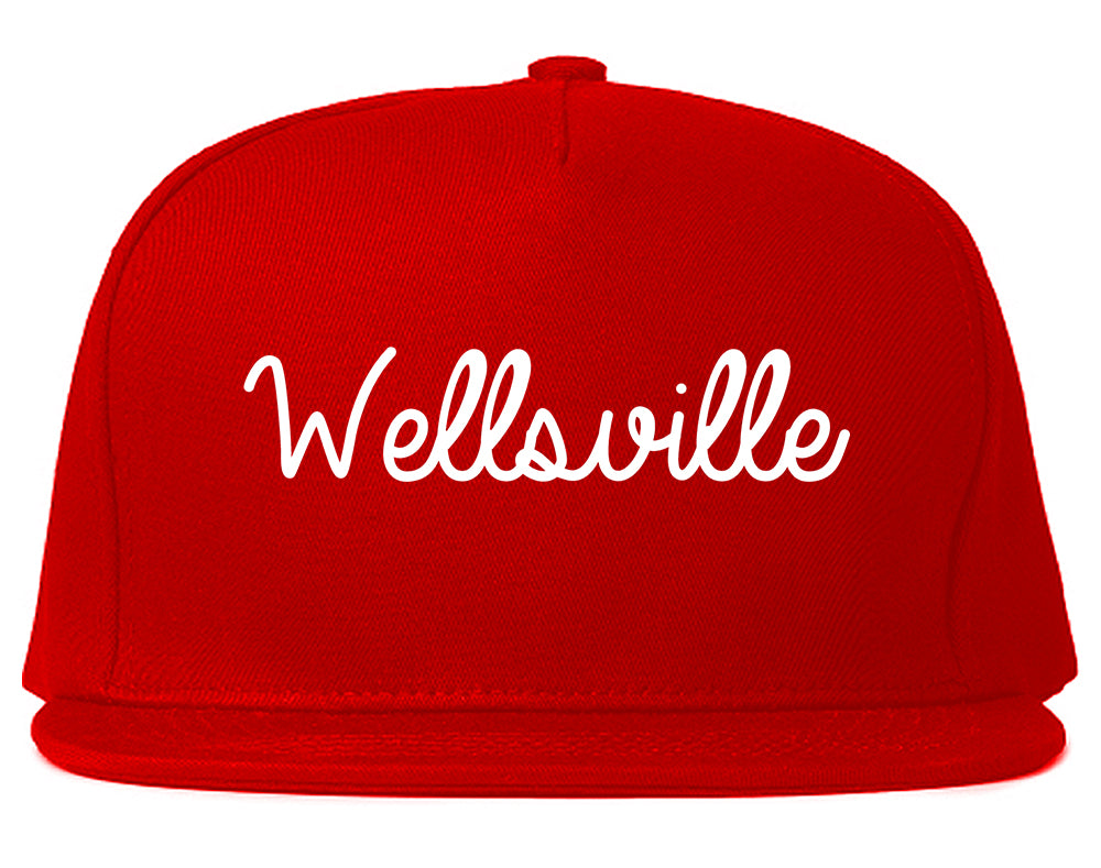 Wellsville New York NY Script Mens Snapback Hat Red