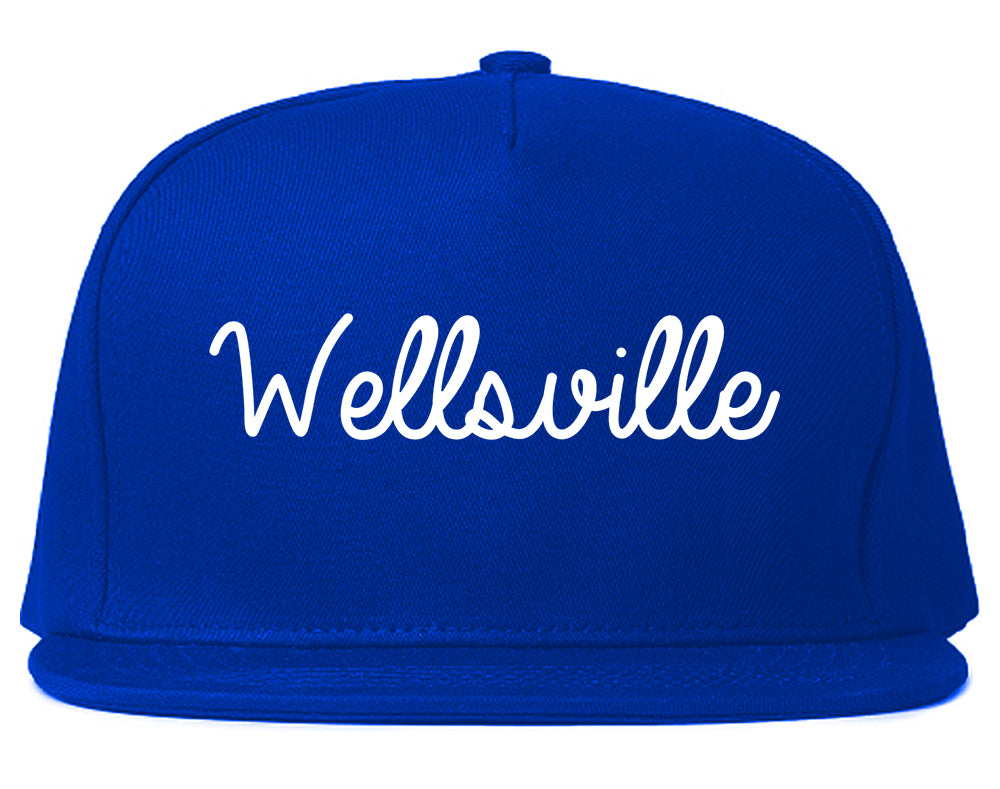 Wellsville New York NY Script Mens Snapback Hat Royal Blue