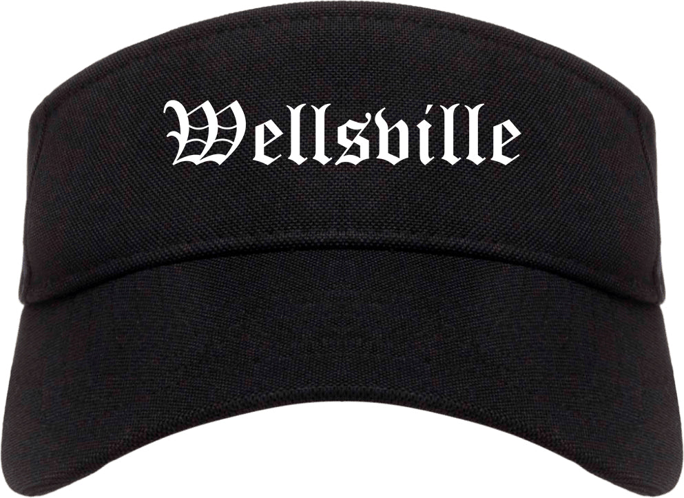 Wellsville New York NY Old English Mens Visor Cap Hat Black