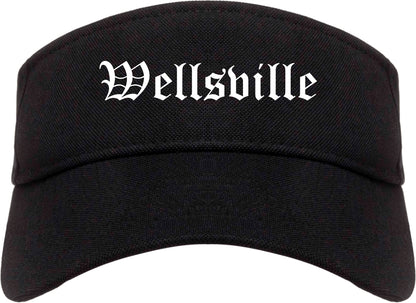 Wellsville New York NY Old English Mens Visor Cap Hat Black