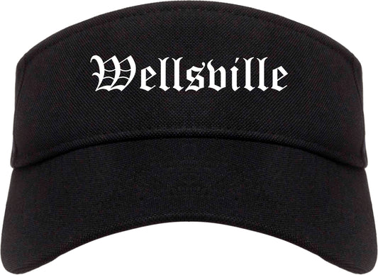 Wellsville New York NY Old English Mens Visor Cap Hat Black
