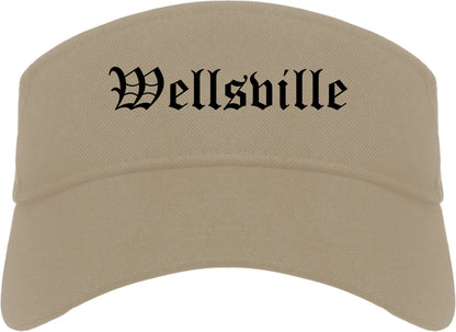 Wellsville New York NY Old English Mens Visor Cap Hat Khaki