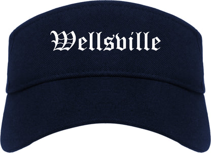 Wellsville New York NY Old English Mens Visor Cap Hat Navy Blue