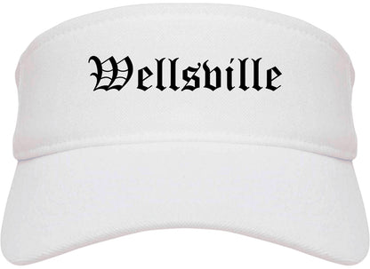 Wellsville New York NY Old English Mens Visor Cap Hat White
