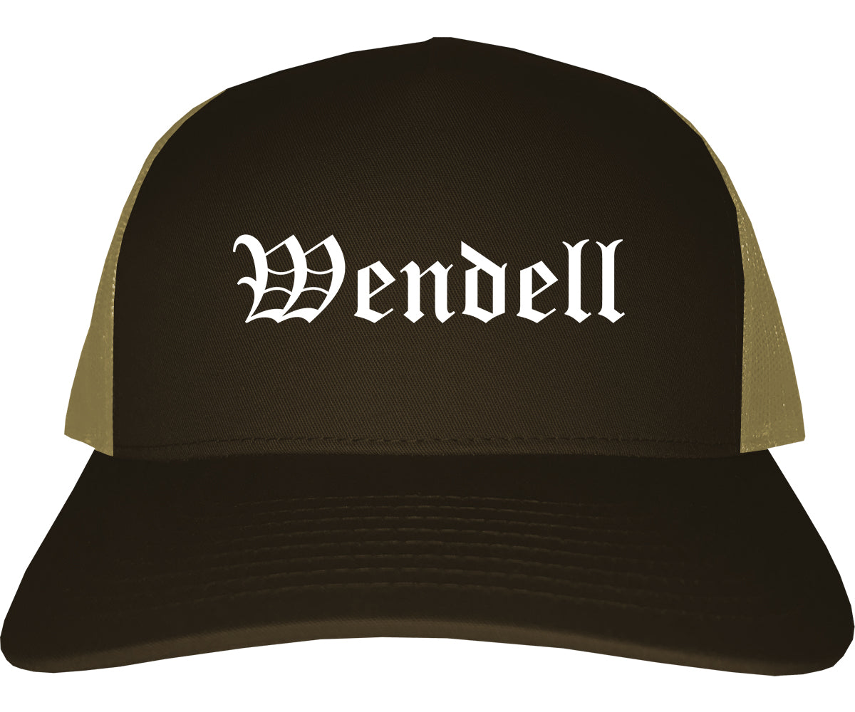 Wendell North Carolina NC Old English Mens Trucker Hat Cap Brown