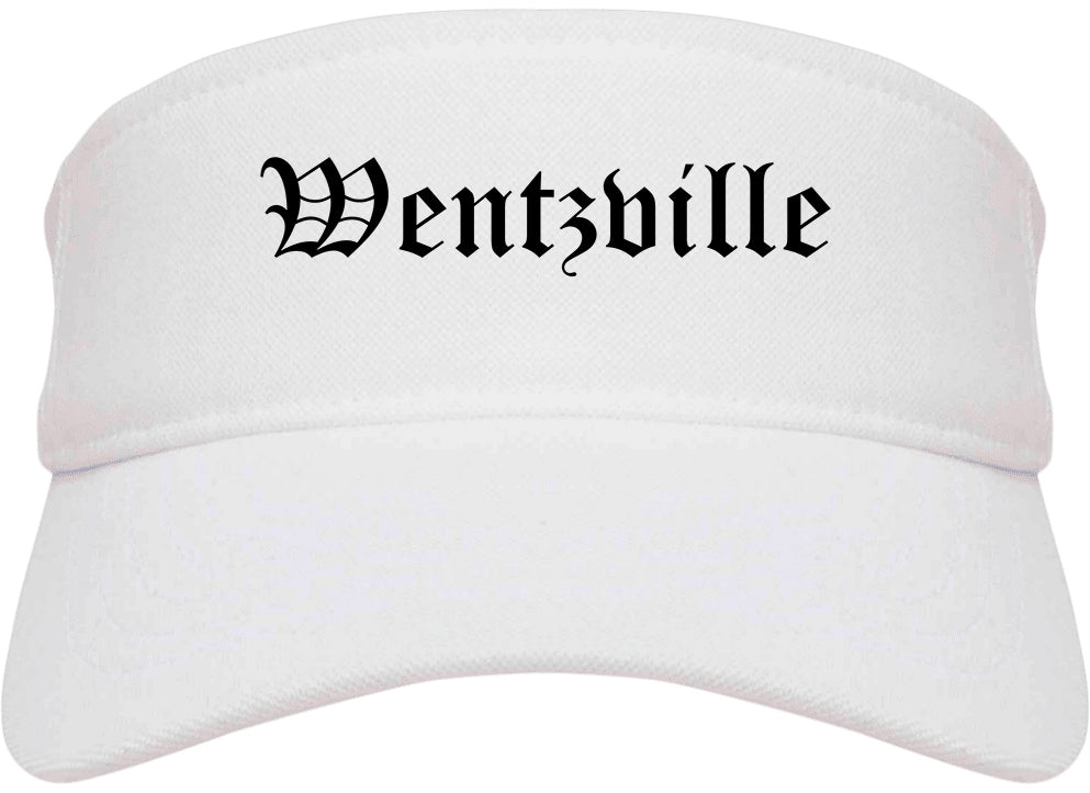 Wentzville Missouri MO Old English Mens Visor Cap Hat White