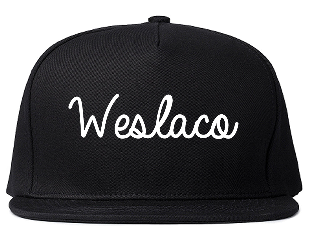 Weslaco Texas TX Script Mens Snapback Hat Black