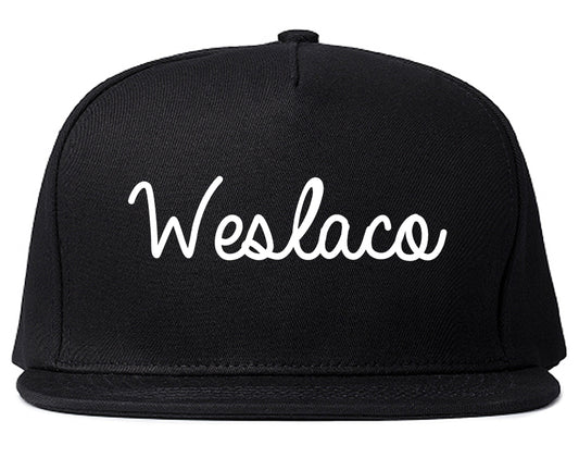 Weslaco Texas TX Script Mens Snapback Hat Black