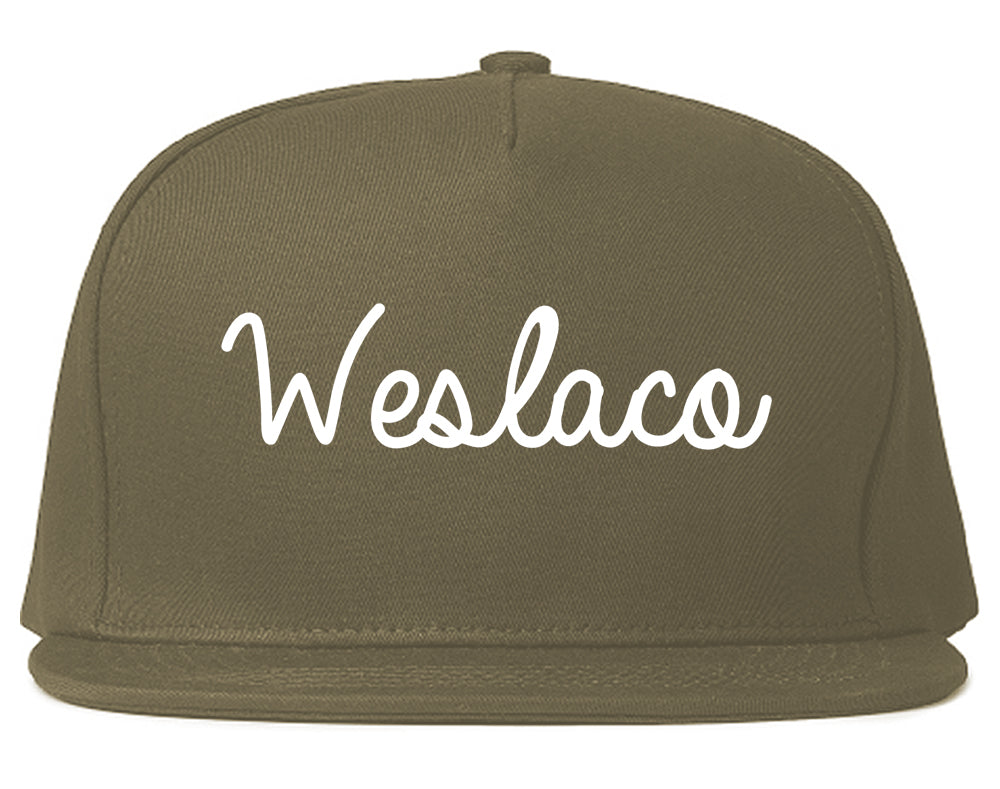 Weslaco Texas TX Script Mens Snapback Hat Grey