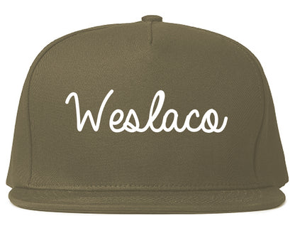 Weslaco Texas TX Script Mens Snapback Hat Grey