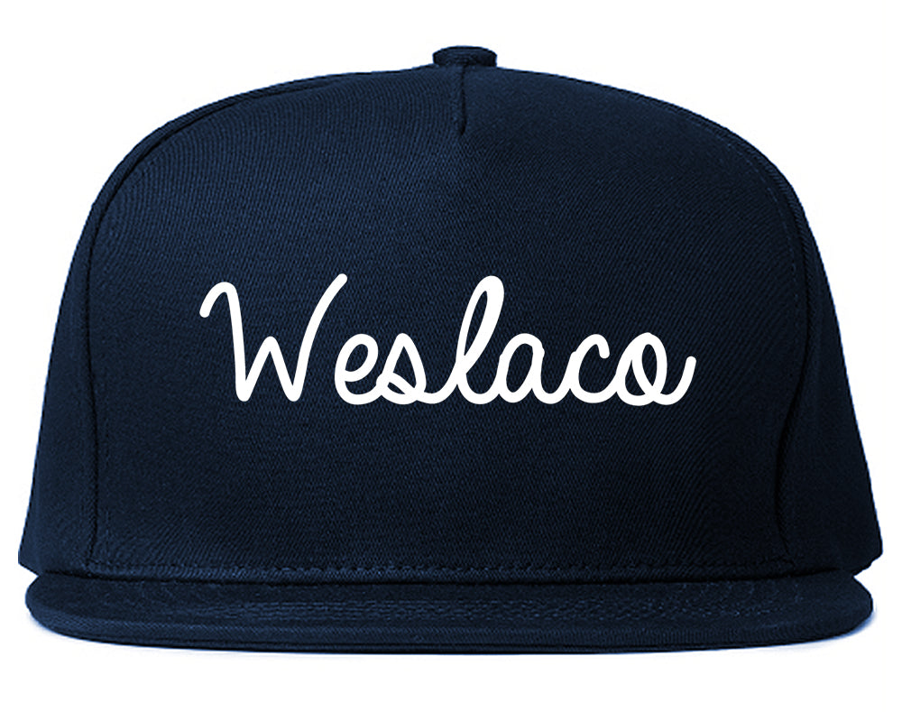 Weslaco Texas TX Script Mens Snapback Hat Navy Blue