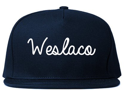 Weslaco Texas TX Script Mens Snapback Hat Navy Blue