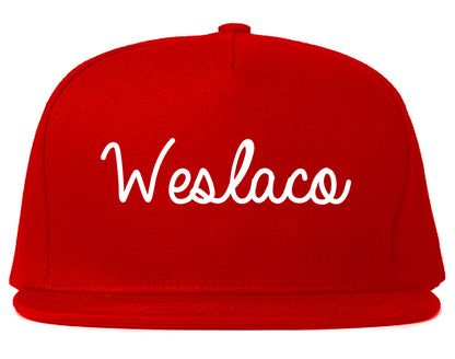 Weslaco Texas TX Script Mens Snapback Hat Red