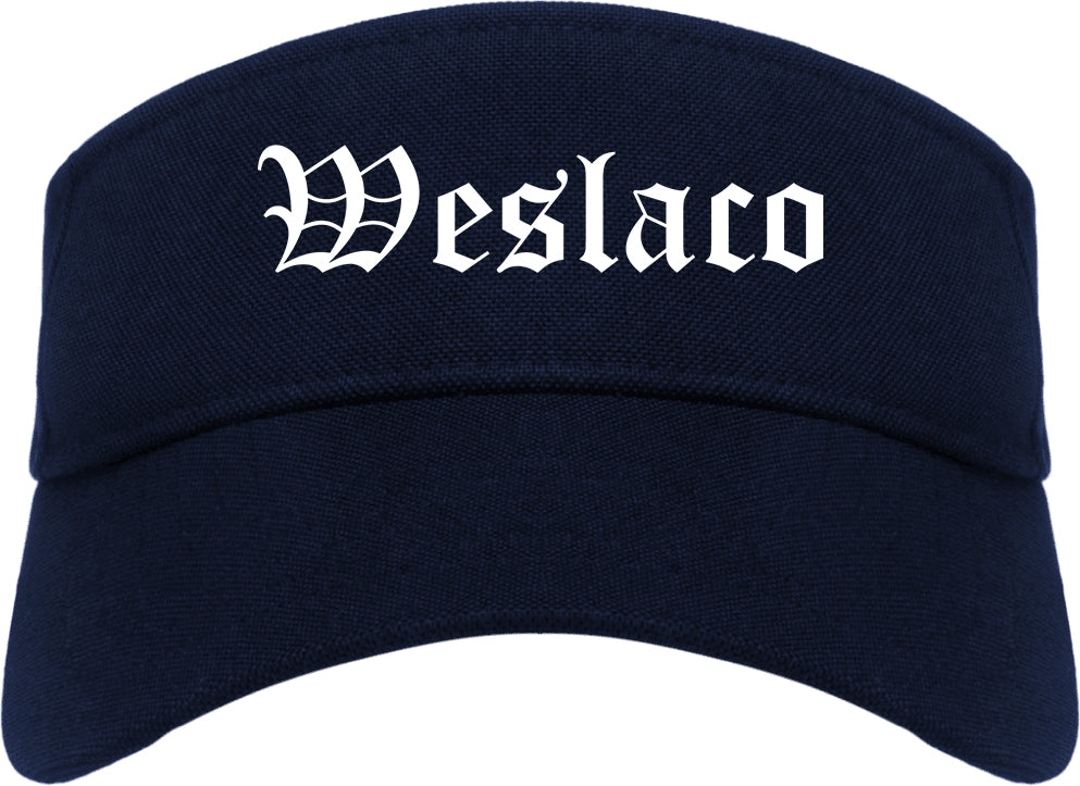 Weslaco Texas TX Old English Mens Visor Cap Hat Navy Blue