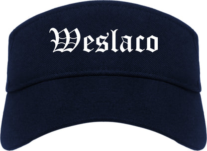 Weslaco Texas TX Old English Mens Visor Cap Hat Navy Blue