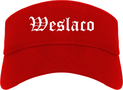 Weslaco Texas TX Old English Mens Visor Cap Hat Red