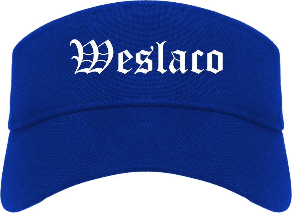 Weslaco Texas TX Old English Mens Visor Cap Hat Royal Blue