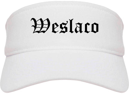 Weslaco Texas TX Old English Mens Visor Cap Hat White