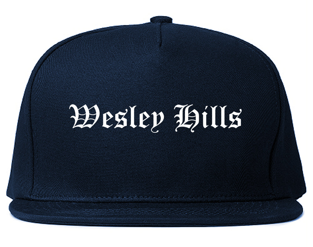 Wesley Hills New York NY Old English Mens Snapback Hat Navy Blue