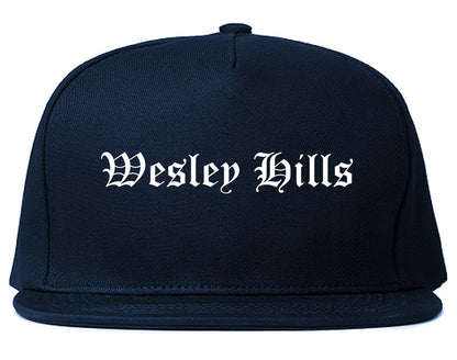 Wesley Hills New York NY Old English Mens Snapback Hat Navy Blue