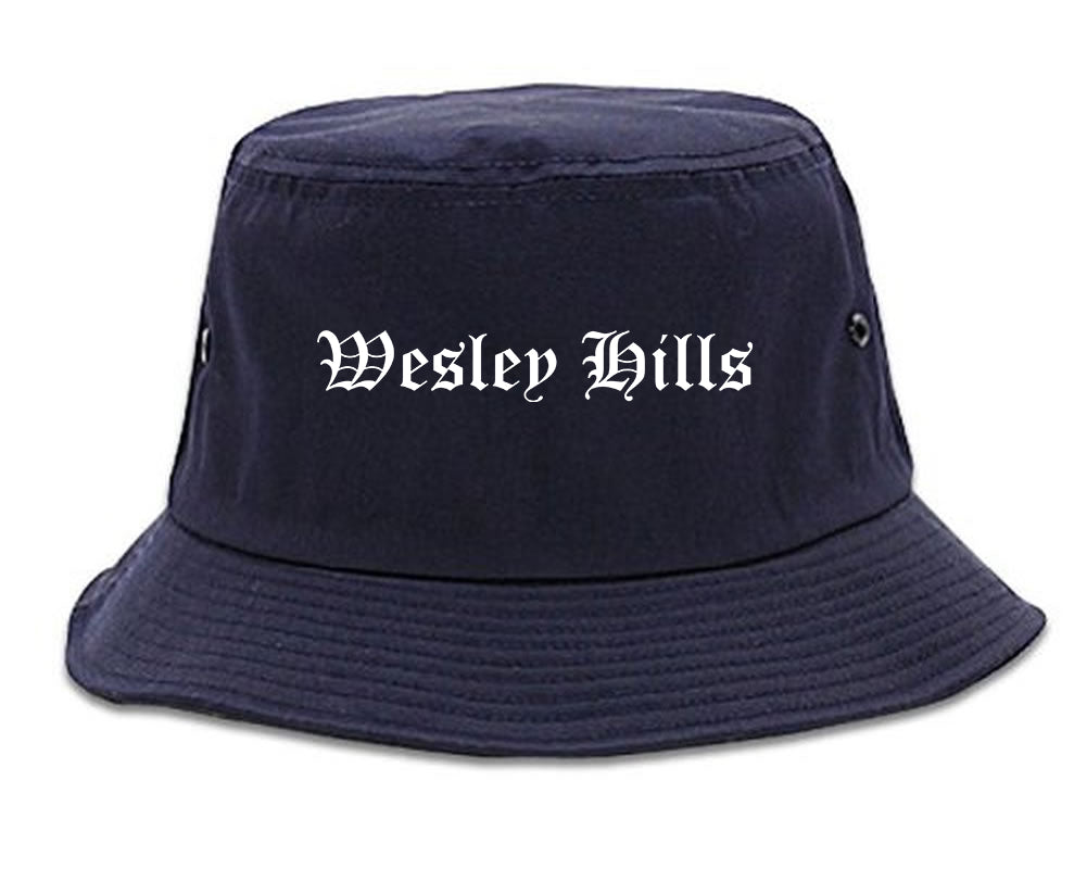 Wesley Hills New York NY Old English Mens Bucket Hat Navy Blue