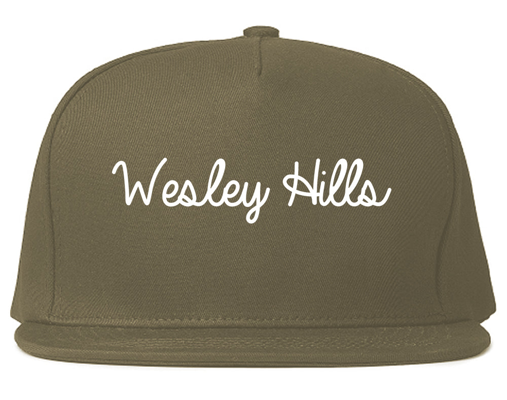 Wesley Hills New York NY Script Mens Snapback Hat Grey