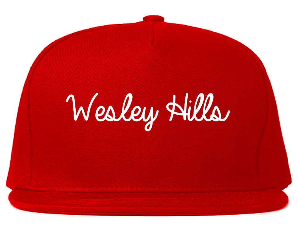 Wesley Hills New York NY Script Mens Snapback Hat Red