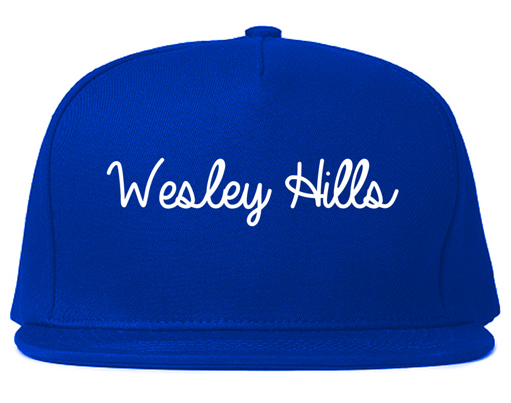 Wesley Hills New York NY Script Mens Snapback Hat Royal Blue