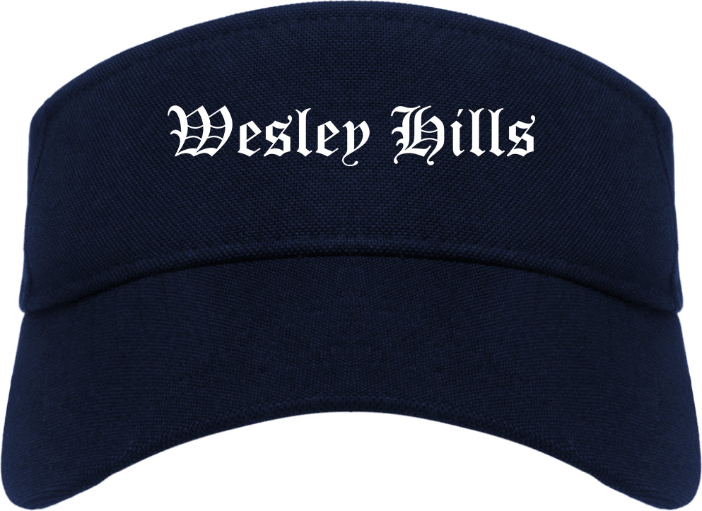Wesley Hills New York NY Old English Mens Visor Cap Hat Navy Blue