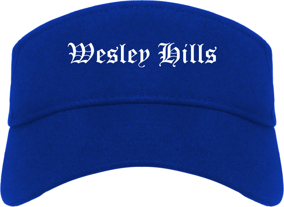 Wesley Hills New York NY Old English Mens Visor Cap Hat Royal Blue