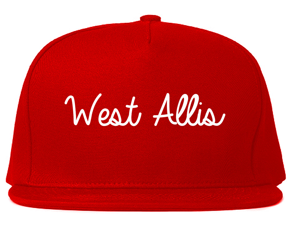 West Allis Wisconsin WI Script Mens Snapback Hat Red
