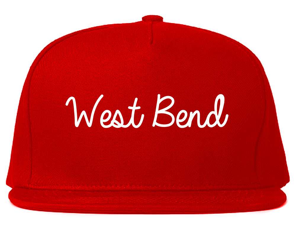 West Bend Wisconsin WI Script Mens Snapback Hat Red