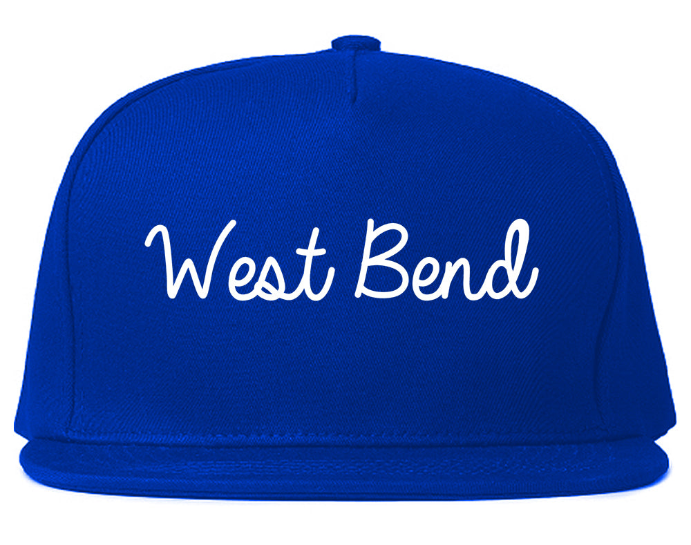 West Bend Wisconsin WI Script Mens Snapback Hat Royal Blue