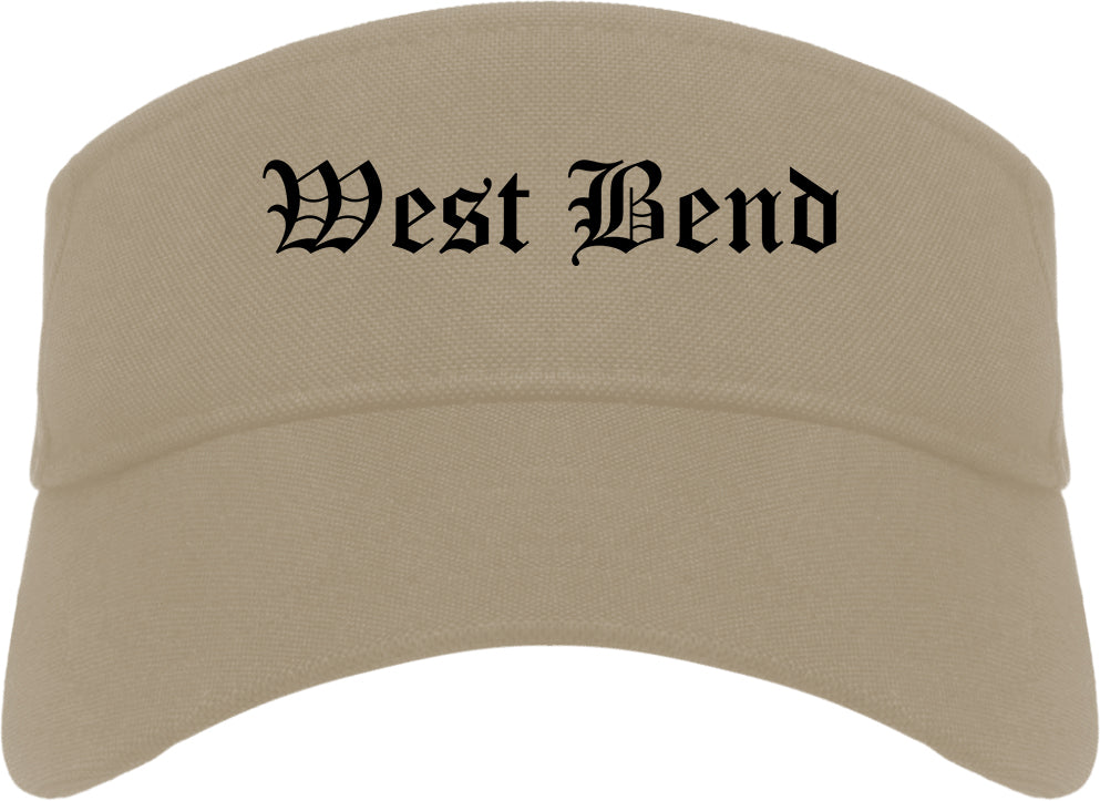 West Bend Wisconsin WI Old English Mens Visor Cap Hat Khaki