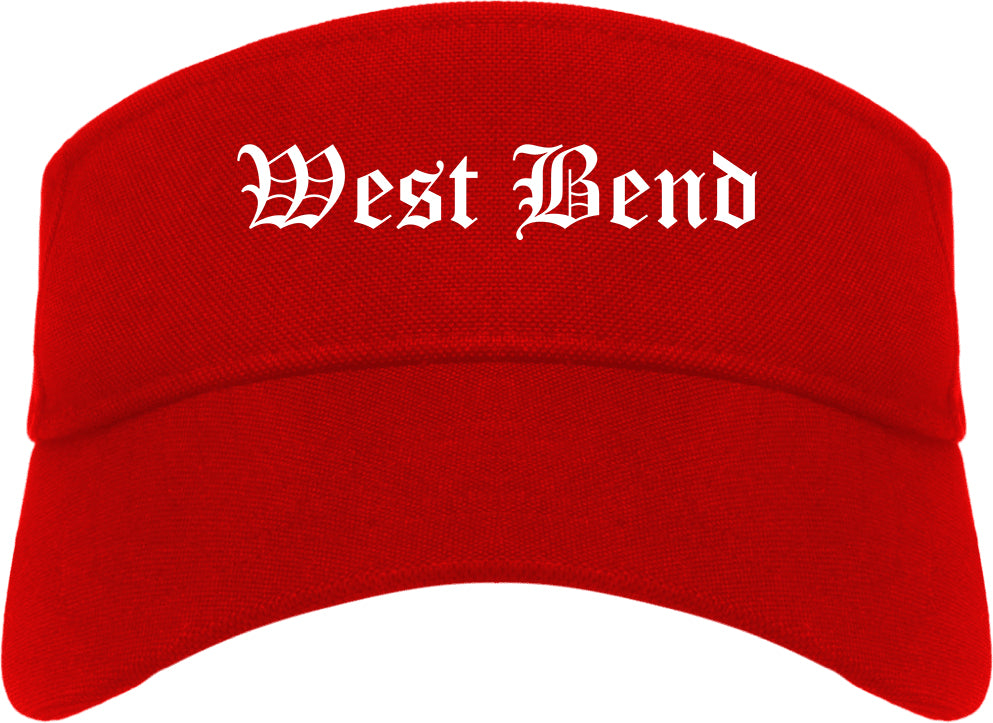 West Bend Wisconsin WI Old English Mens Visor Cap Hat Red