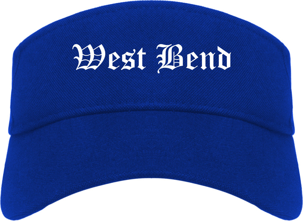 West Bend Wisconsin WI Old English Mens Visor Cap Hat Royal Blue