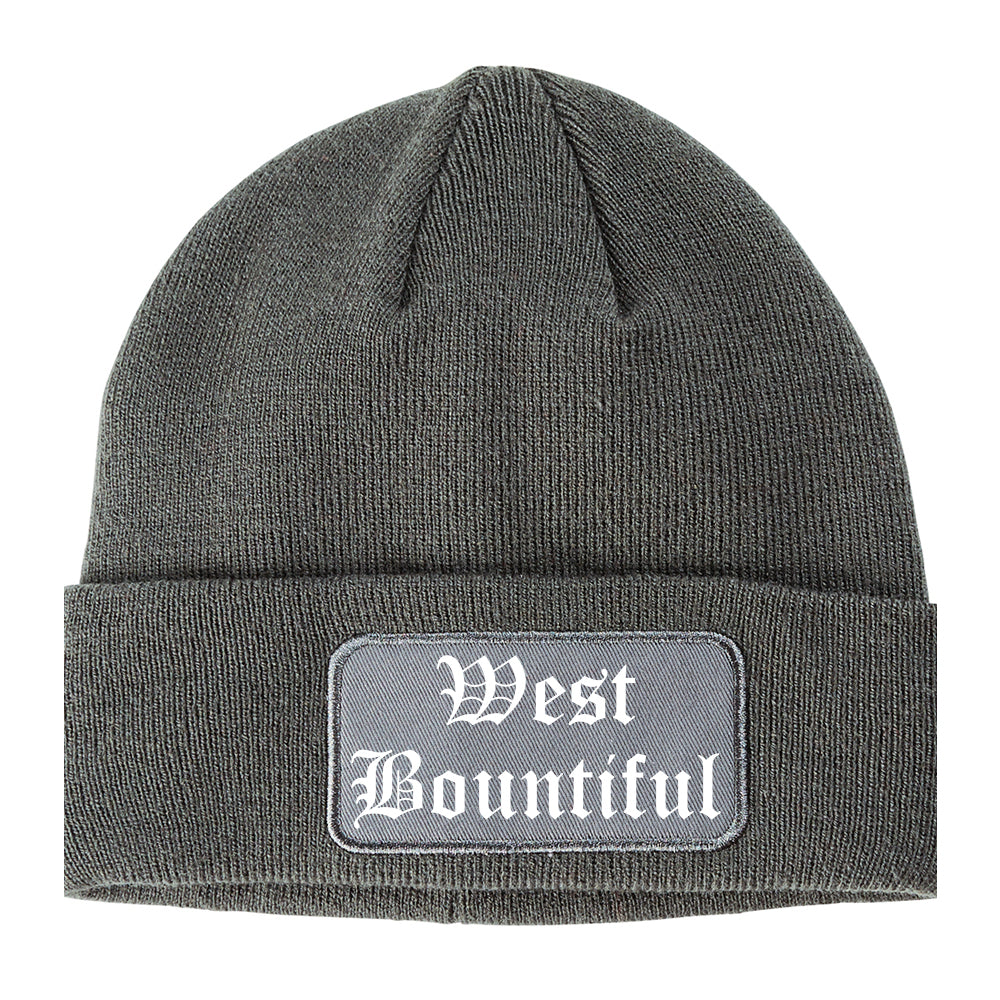 West Bountiful Utah UT Old English Mens Knit Beanie Hat Cap Grey