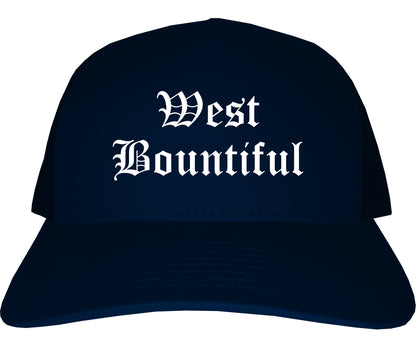 West Bountiful Utah UT Old English Mens Trucker Hat Cap Navy Blue