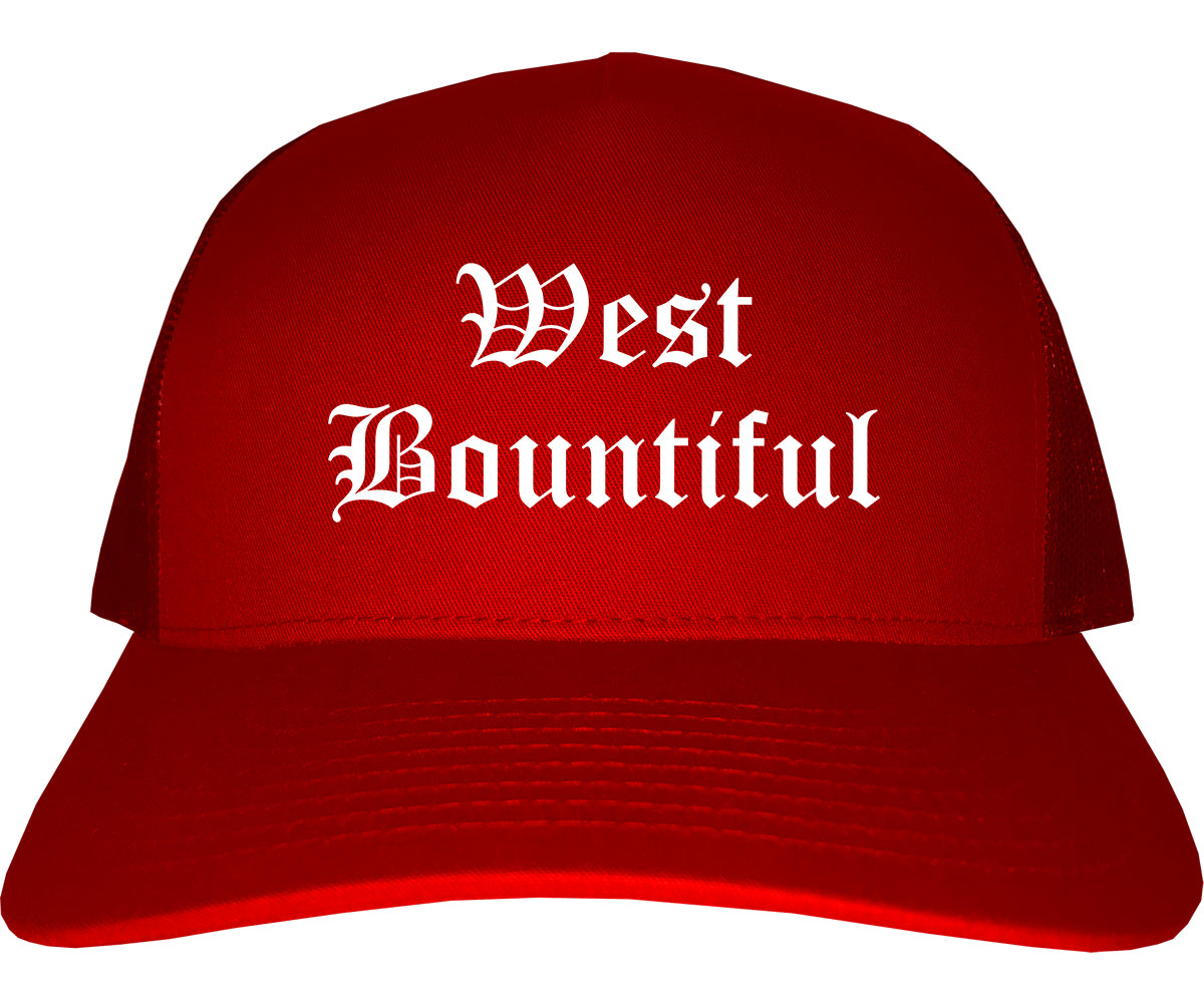 West Bountiful Utah UT Old English Mens Trucker Hat Cap Red