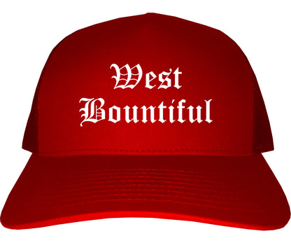 West Bountiful Utah UT Old English Mens Trucker Hat Cap Red