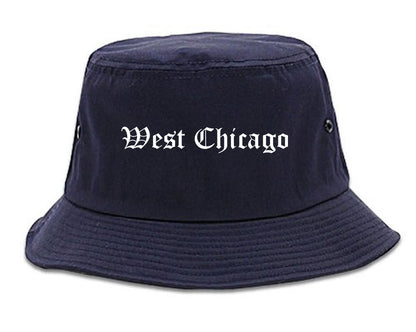West Chicago Illinois IL Old English Mens Bucket Hat Navy Blue