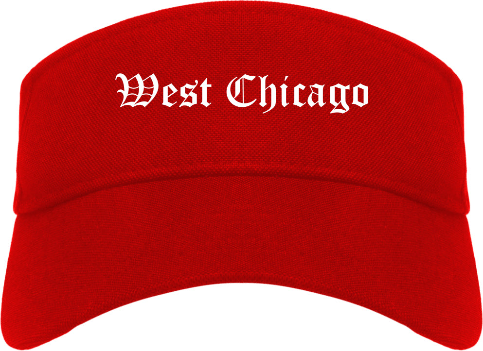 West Chicago Illinois IL Old English Mens Visor Cap Hat Red