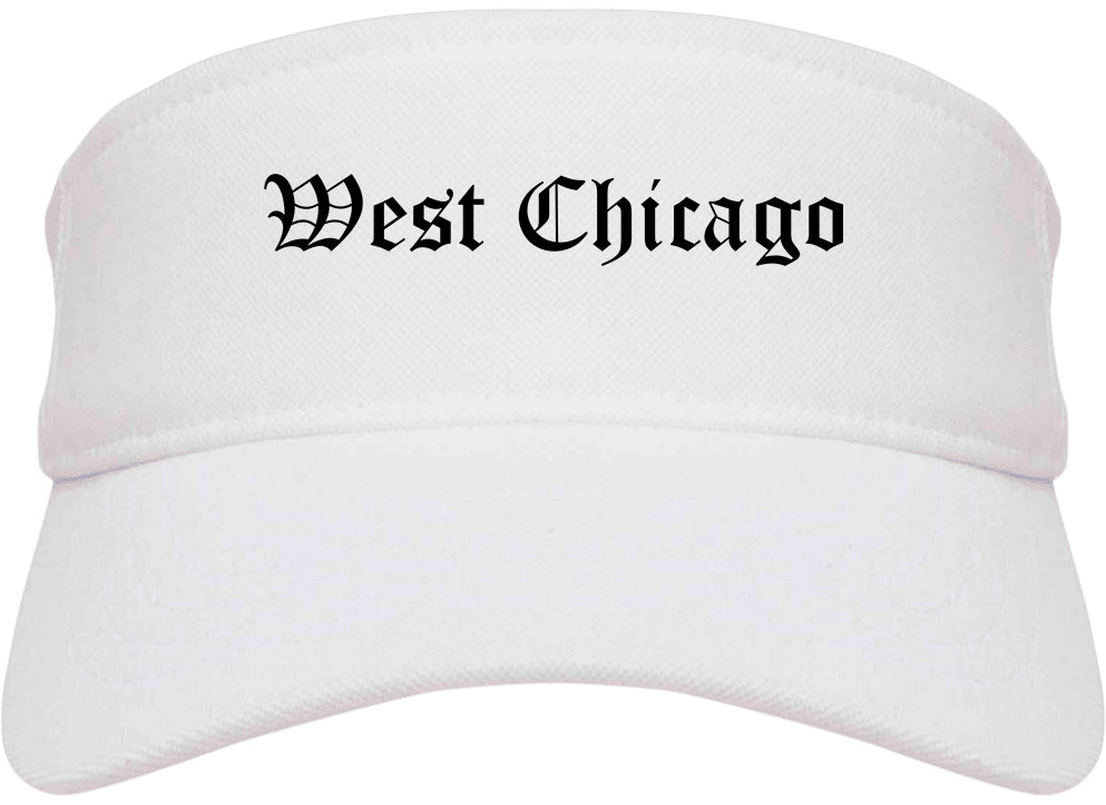 West Chicago Illinois IL Old English Mens Visor Cap Hat White