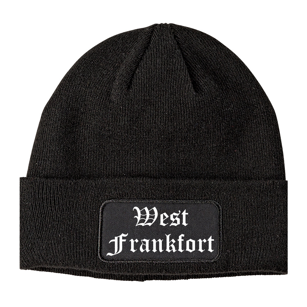 West Frankfort Illinois IL Old English Mens Knit Beanie Hat Cap Black